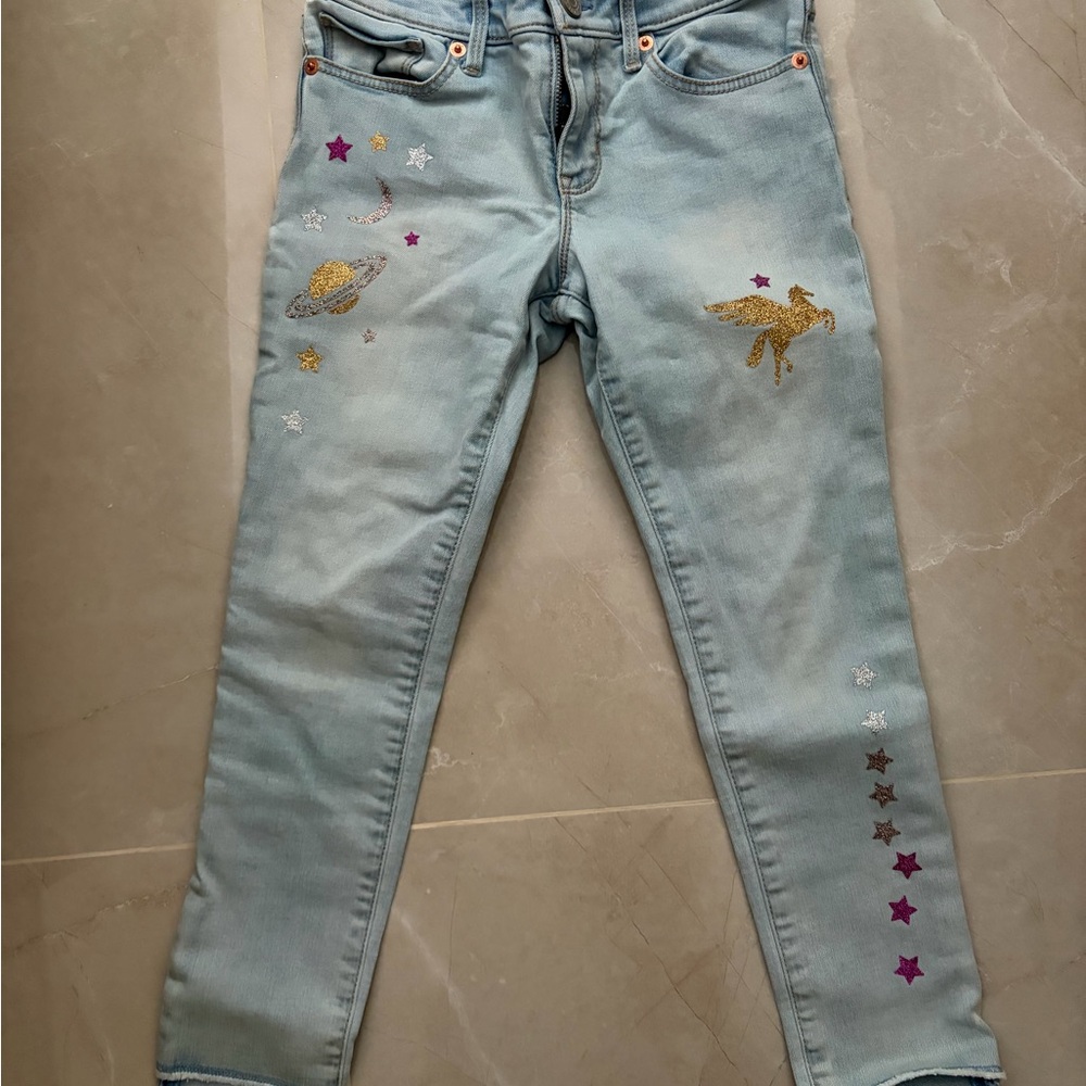 GAP Light Blue Girls' Jeans with Gold Pegasus & Star Embroidery 8 skinny ankle